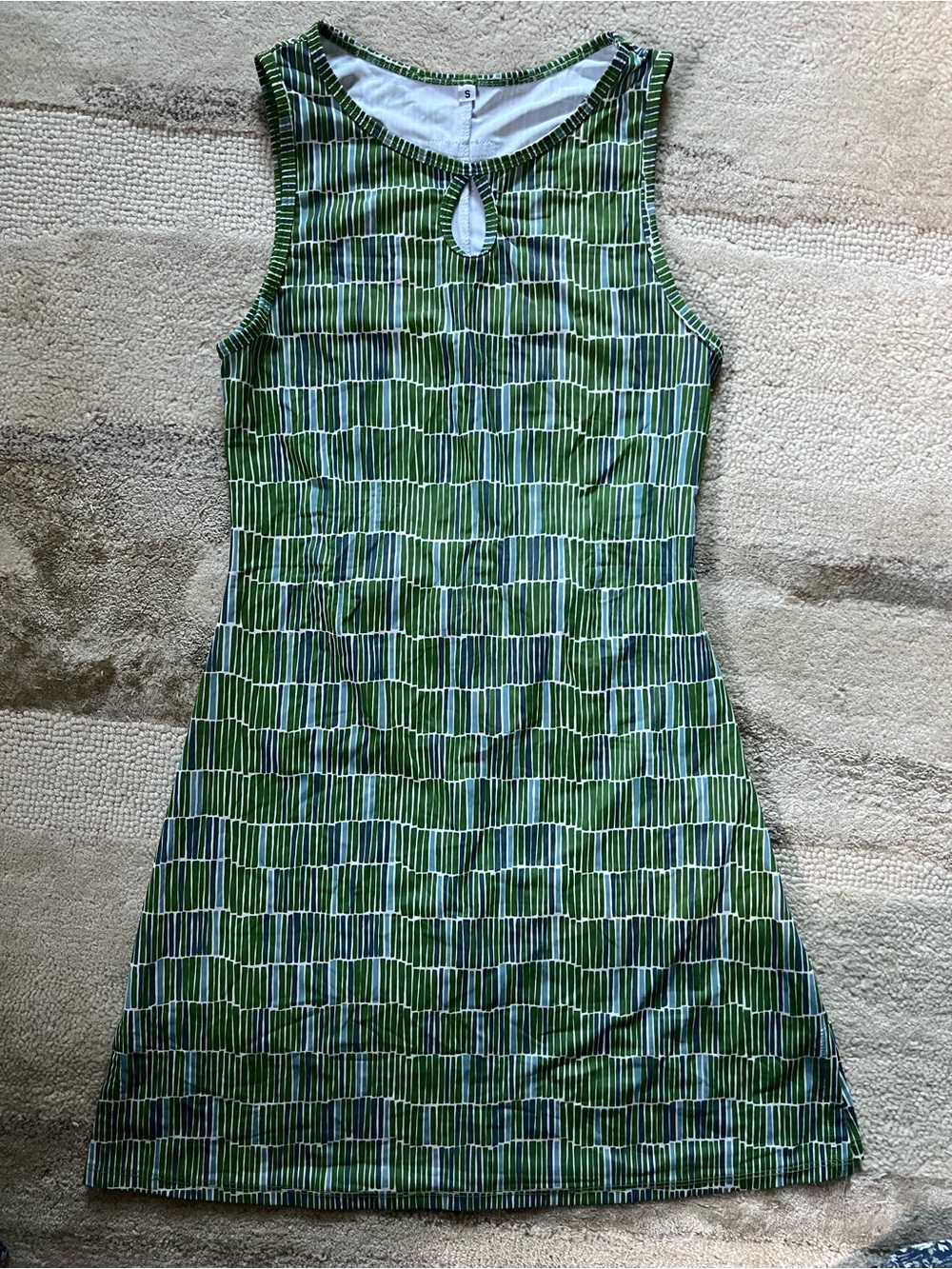 Sleeveless Green Patterned Keyhole Mini Dress
